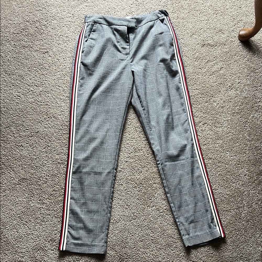 Mango Ladies Black and Cream Check Trouser with racing stripe (red, white, navy)